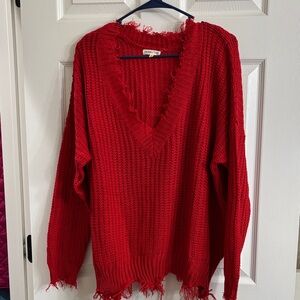 Main Strip Vivid Red V-Neck Sweater